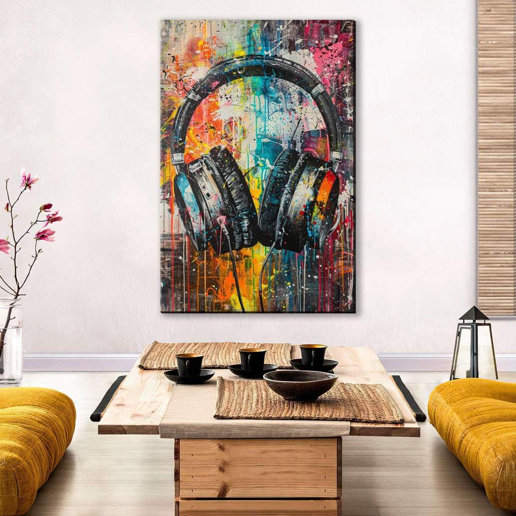Colorful Headphones Wall Art - Large Canvas Print | Vibrant Music Decor