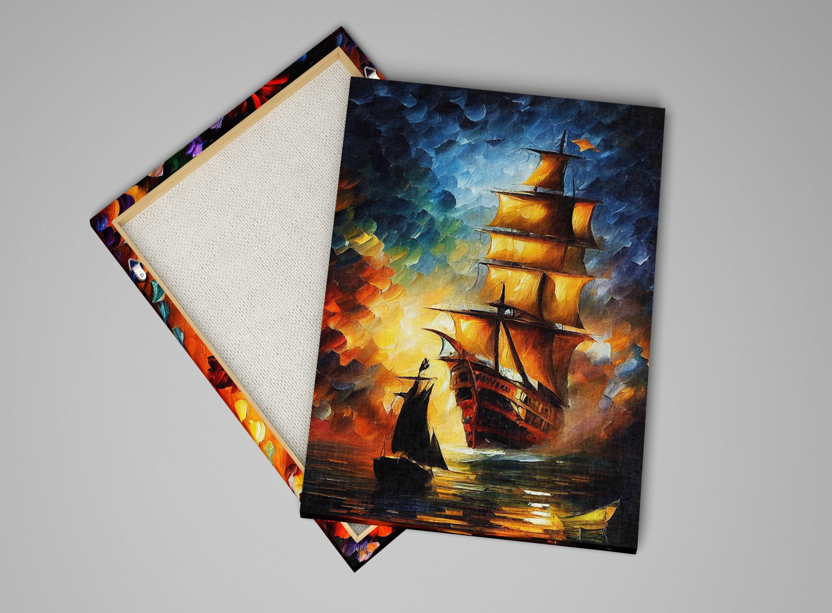 Pirate Ship Canvas Art – High Quality Oil Painting Print on Wooden Frame