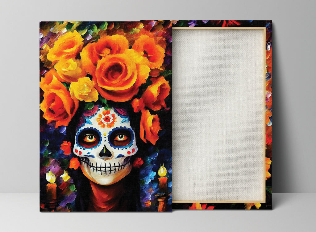 Dia De Los Muertos Canvas – Vibrant Sugar Skull Painting on Gallery Ready Wooden Frame