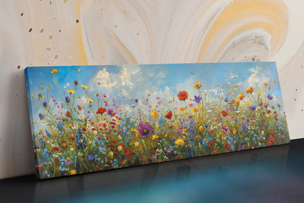 Panoramic Wildflower Wall Art – Framed Canvas Print | Extra Large Botanical Wall Decor