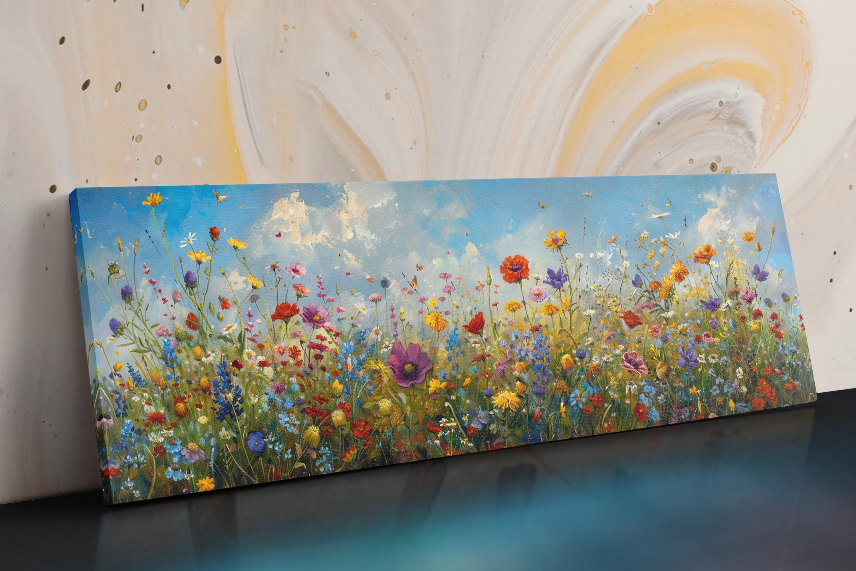 Panoramic Wildflower Wall Art – Framed Canvas Print | Extra Large Botanical Wall Decor