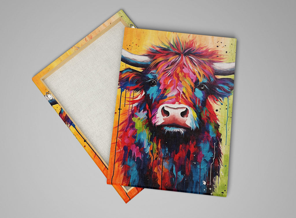 Baby Highland Cow Canvas - Colorful Rustic Calf Painting | Farmhouse Wall Art