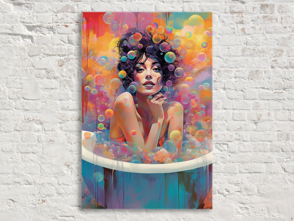Bubble Bath Wall Art - Feminine Canvas Print | Large Colorful Elegant Art