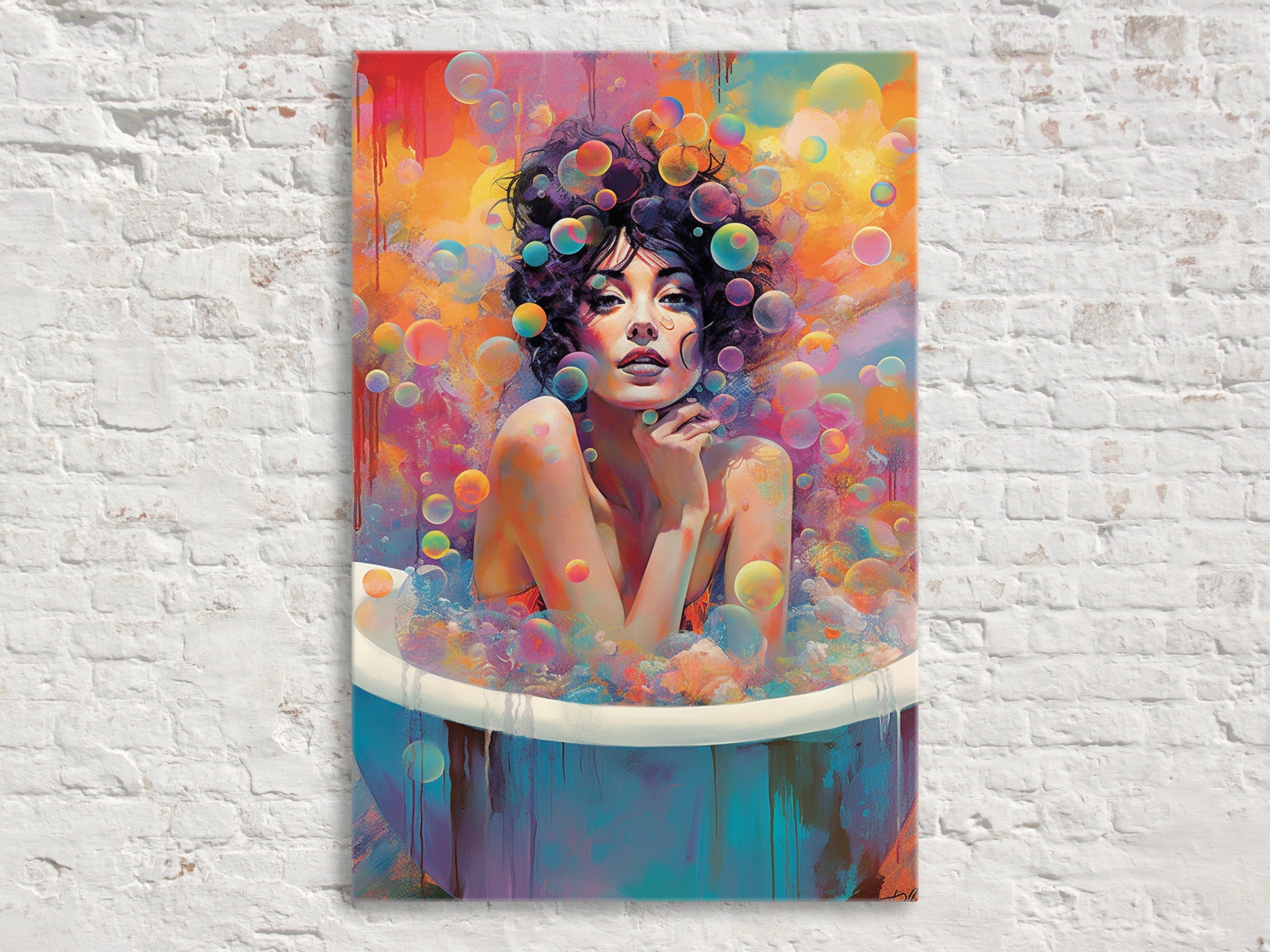 Bubble Bath Wall Art - Feminine Canvas Print | Large Colorful Elegant Art