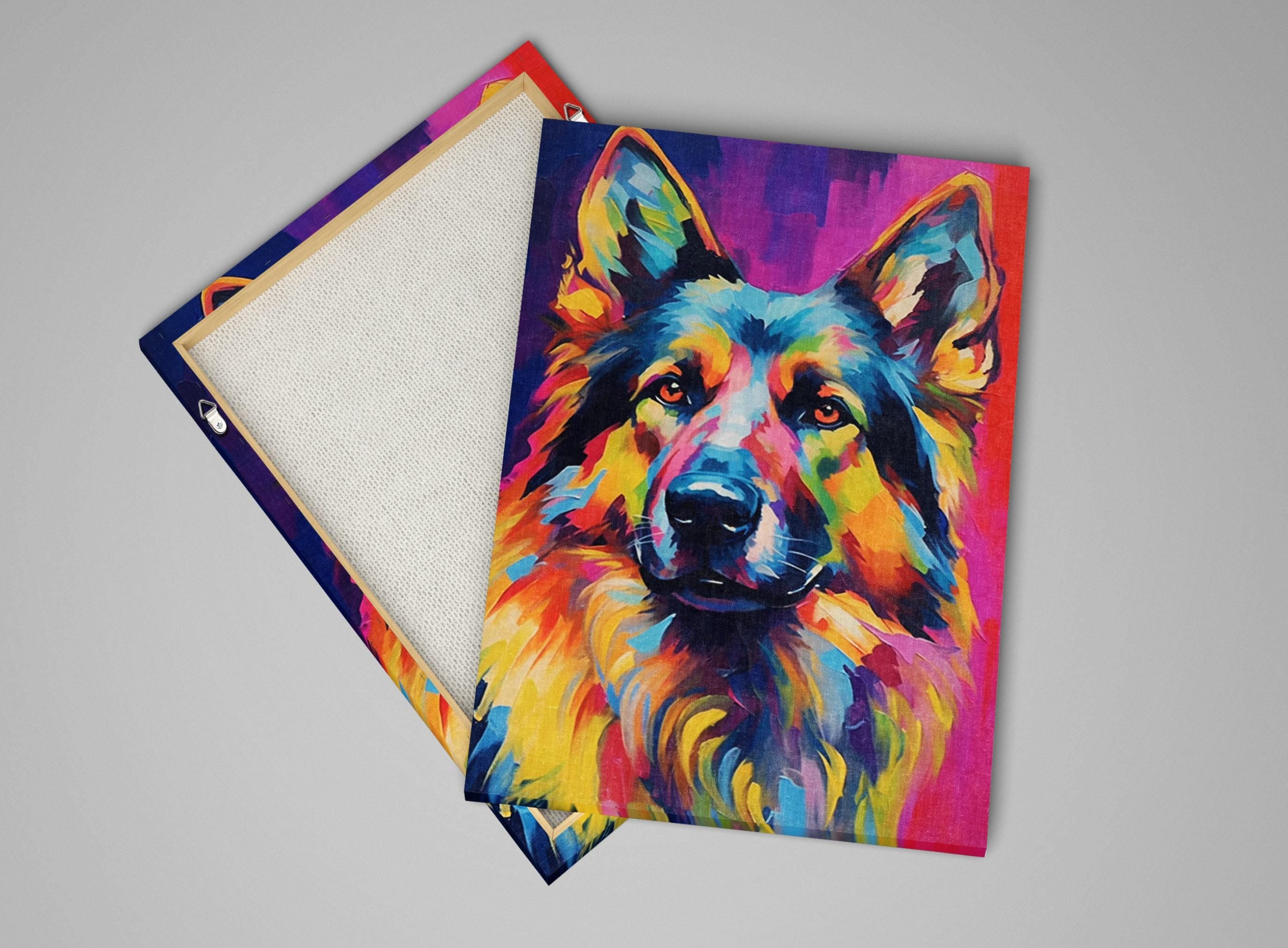 German Shepherd Painting - Large Canvas Wall Art | Colorful Dog Artwork, Giclee Print