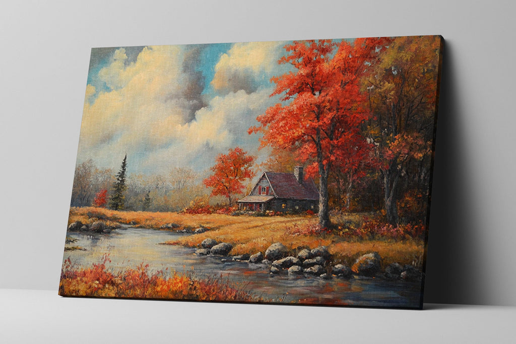 Fall Scene Wall Art – Extra Large Framed Canvas Print | Rustic Farmhouse Decor
