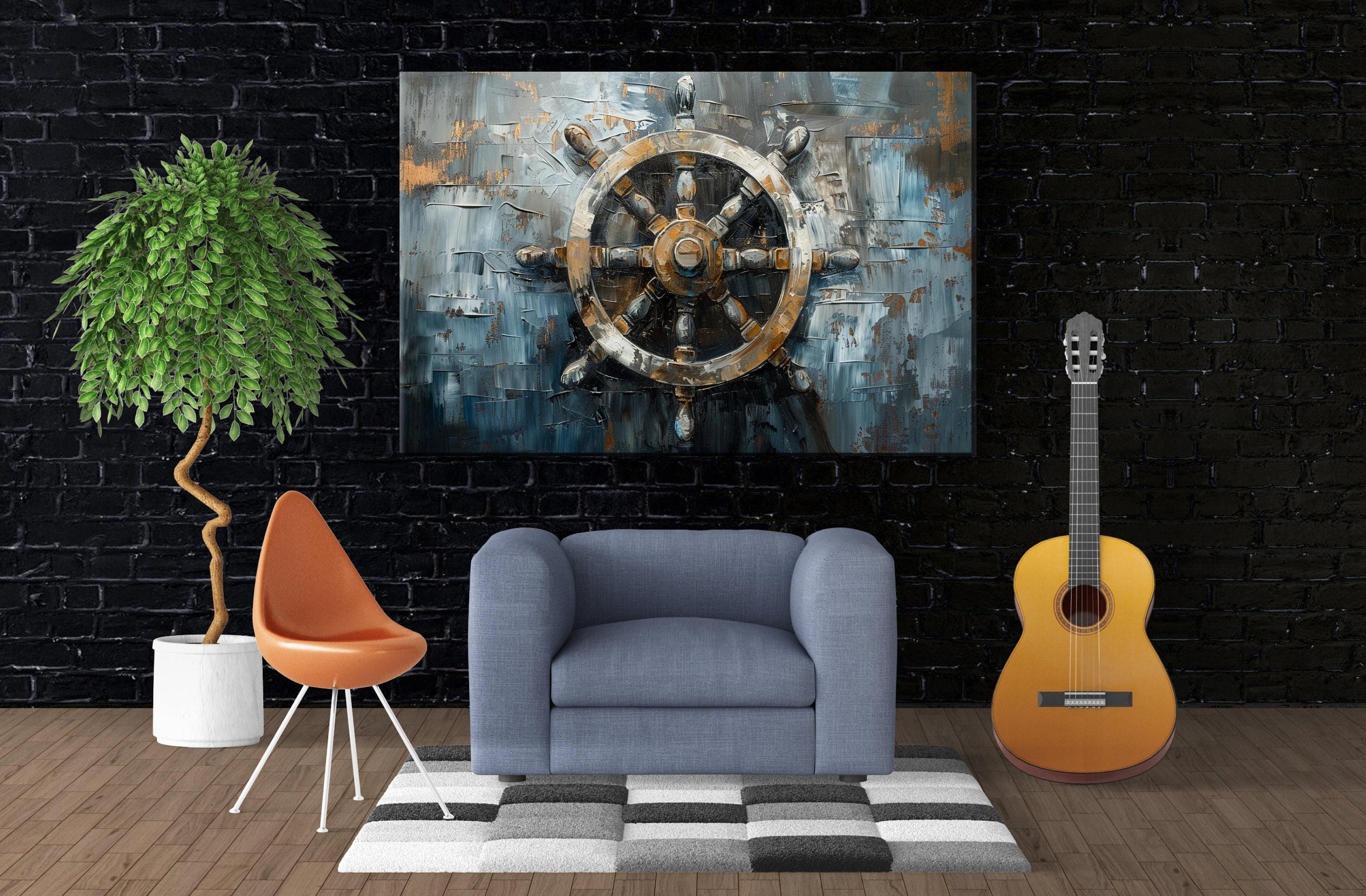 Ship's Wheel Wall Art - Vintage Sailor Wheel on Gallery Wrapped Canvas | Coastal Canvas Art