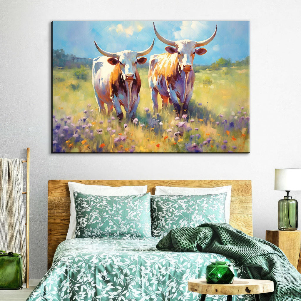 Texas Longhorn Canvas - Large Western Wall Art | Rustic Texas Pride Canvas