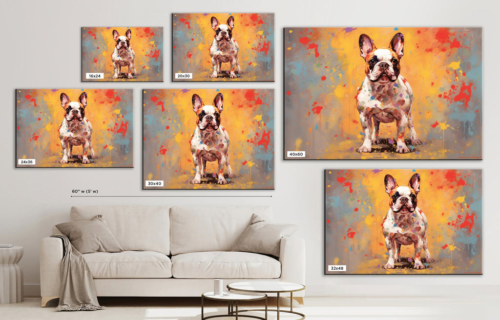 French Bulldog Painting - Gallery Wrapped Canvas Wall Art | Colorful Bulldog Portrait