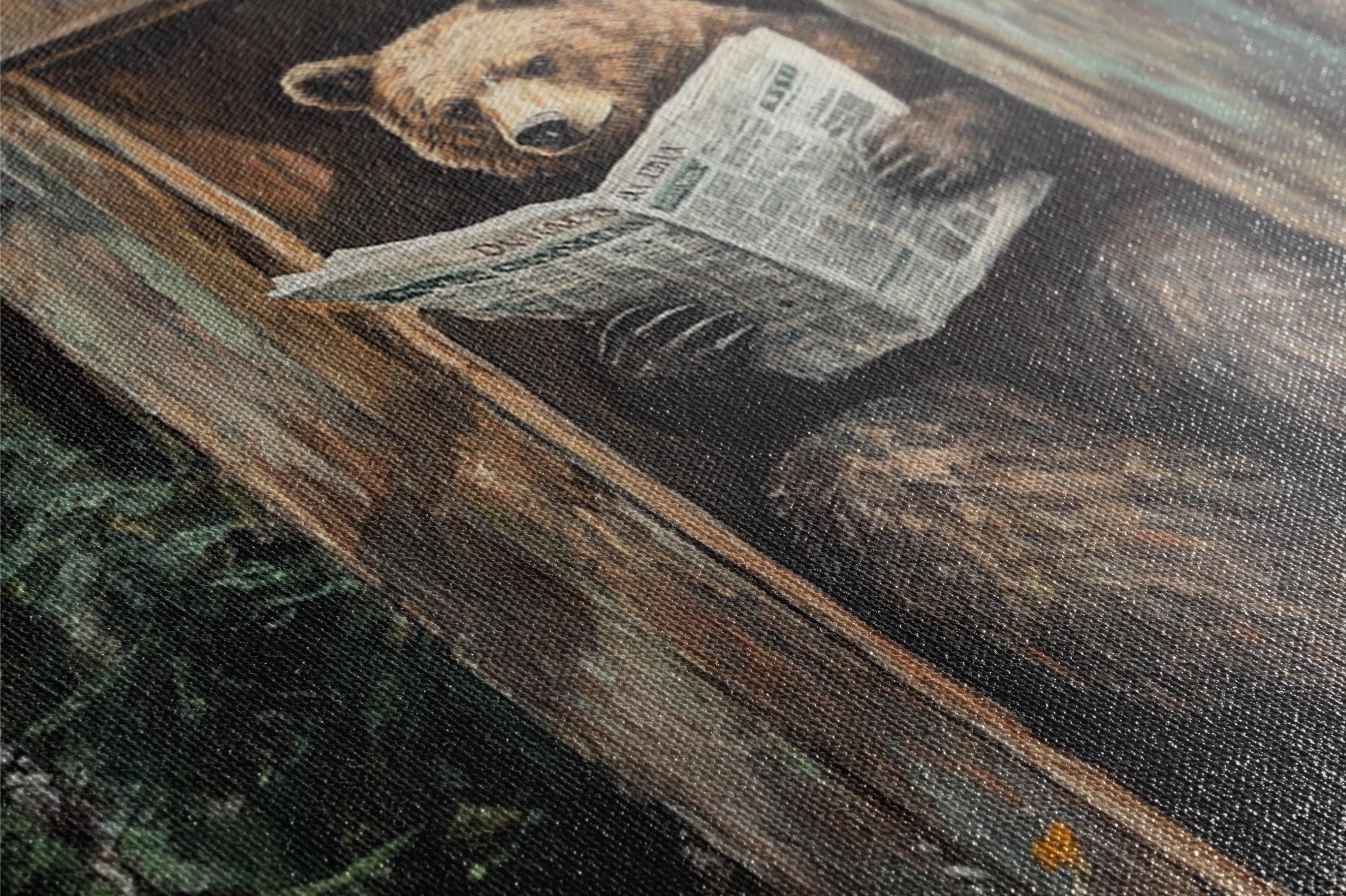 a painting of a bear reading a newspaper
