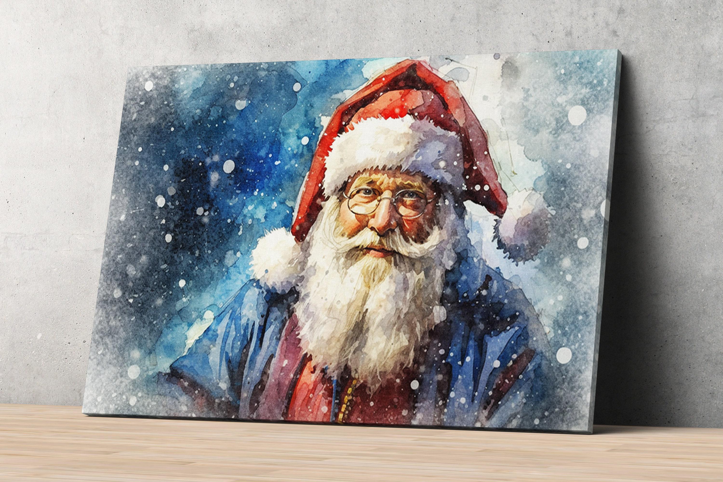 Santa Claus Watercolor - Festive Holiday Wall Art, Giclee Print on Canvas, Artist Paper, Watercolor Paper, Available in Extra Large Sizes