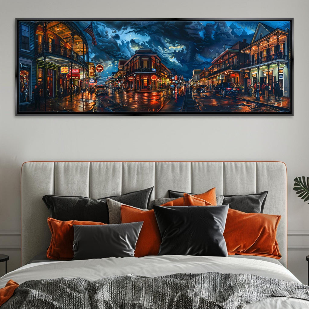 a painting of a city street at night