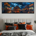 a painting of a city street at night