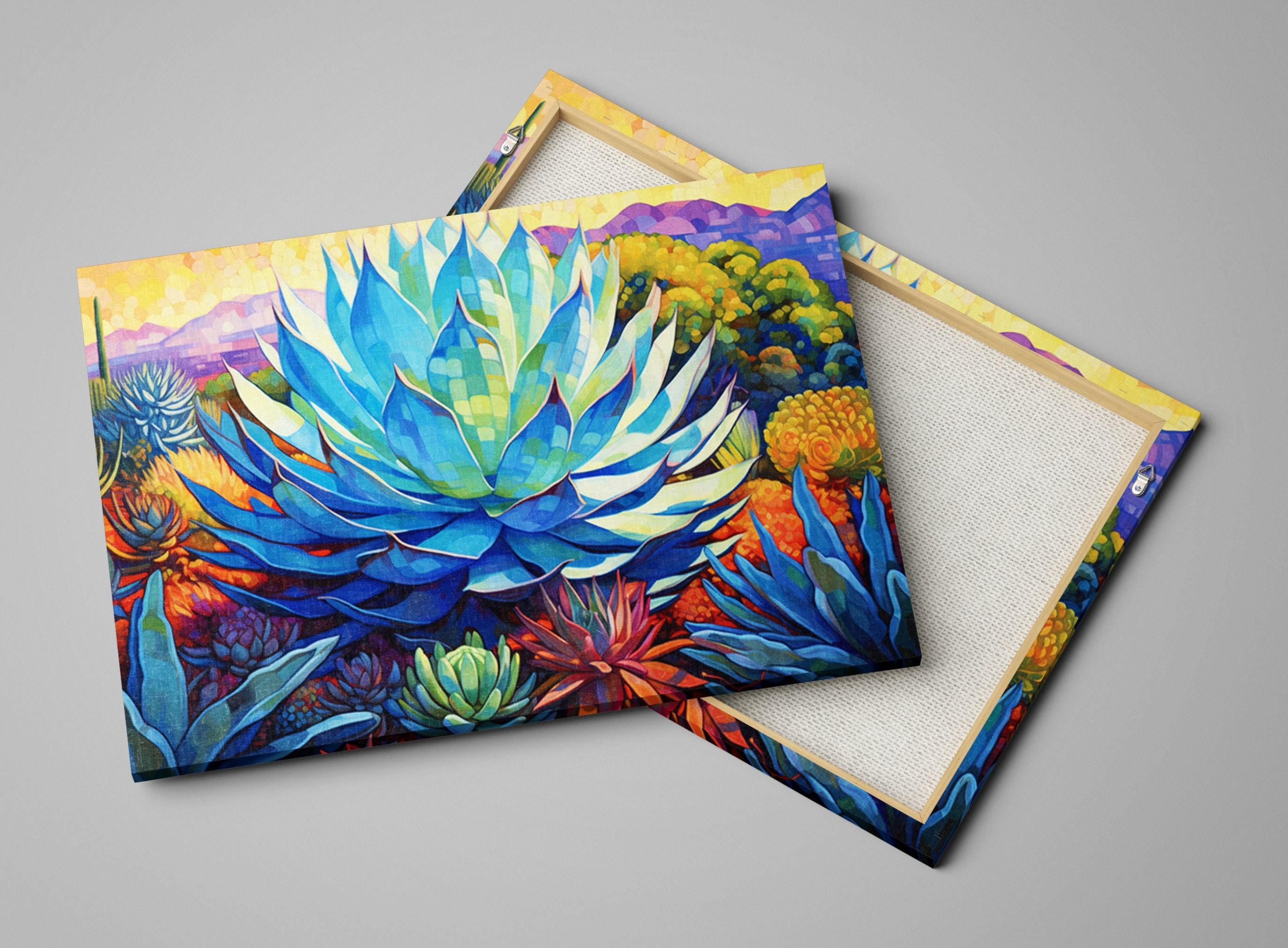 Blue Agave Wall Art – Desert Canvas Print | Southwest Agave Canvas, Extra Large