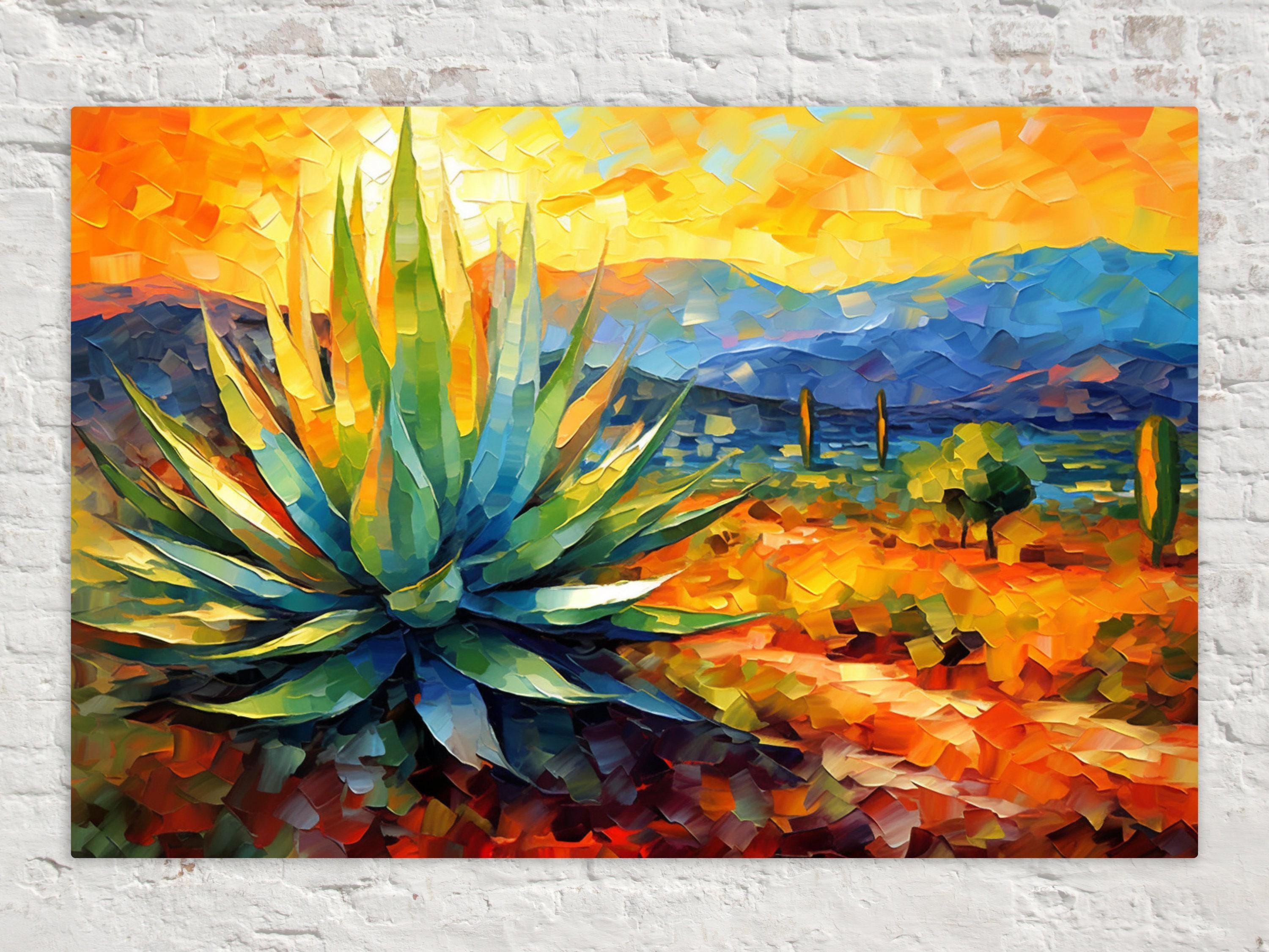 Desert Agave Print - Colorful Southwestern Landscape on Gallery Wrapped Canvas, Extra Large