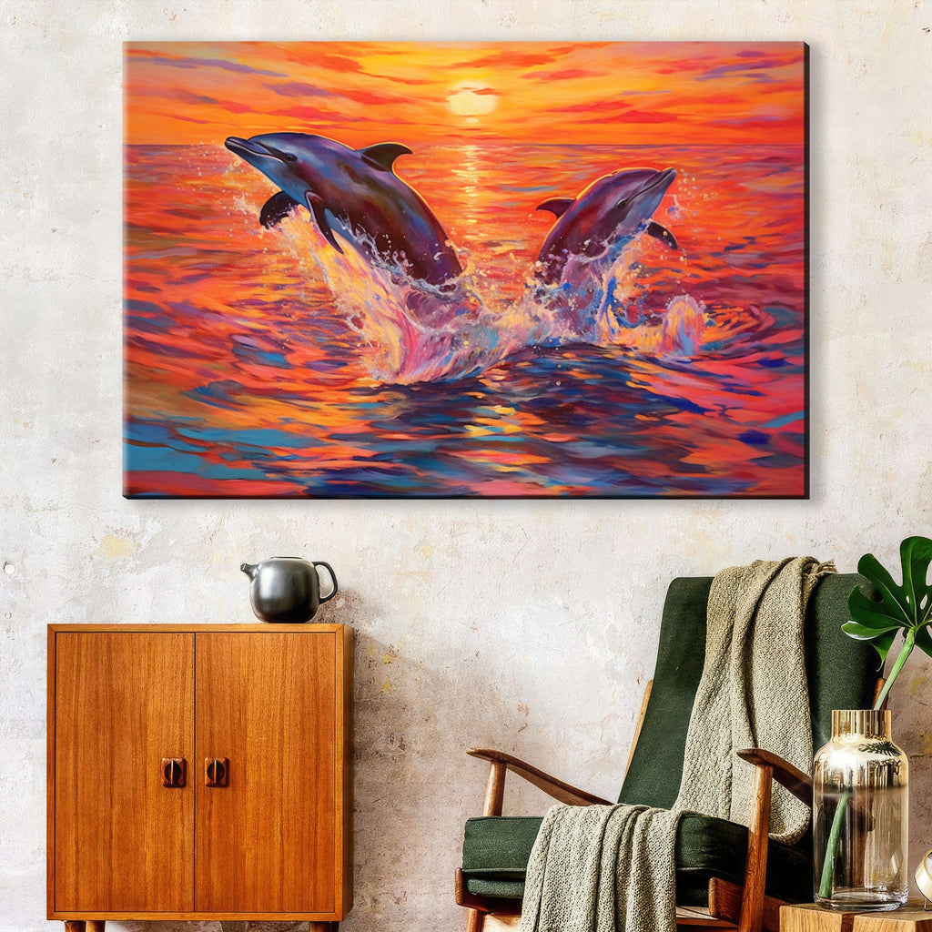 Dolphin Canvas Art – Large Graceful Dolphin Painting on Gallery Ready Canvas Print