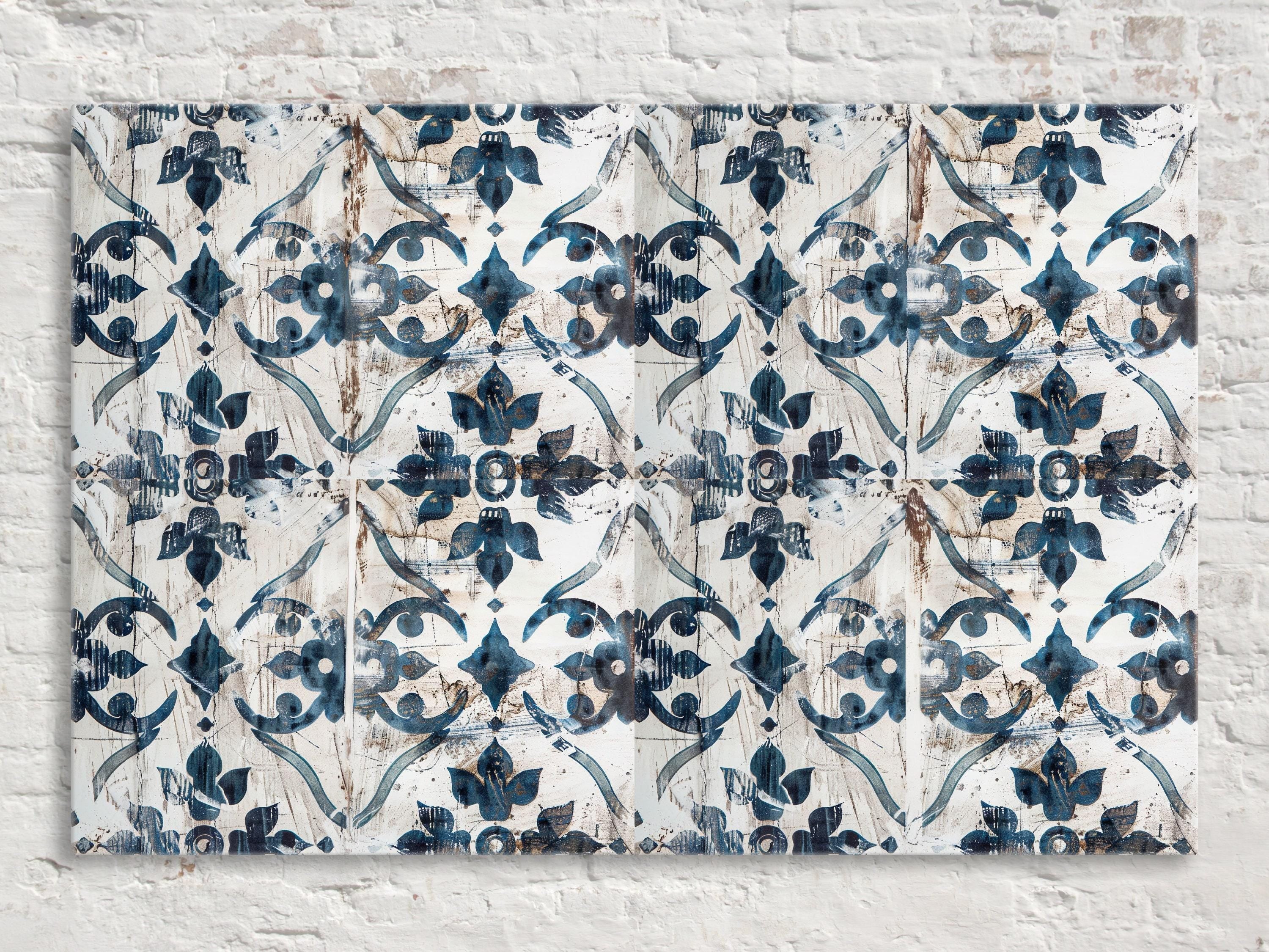 Modern Farmhouse Wall Art – Rustic Tile Art on Extra Large Gallery Wrapped Canvas