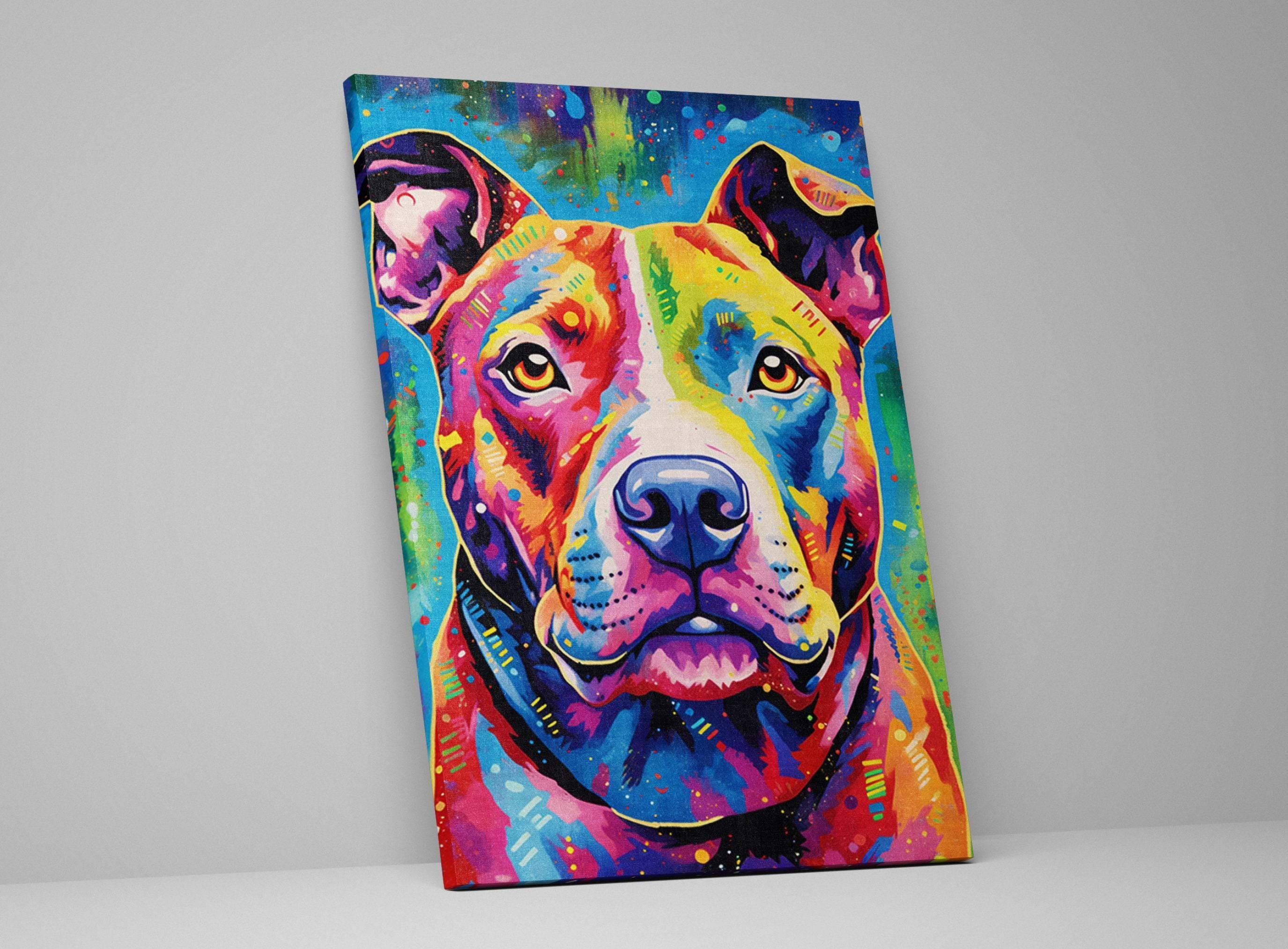Pitbull Canvas Print – Large Dog Portrait on Artist Grade Canvas with Real Wood Frame