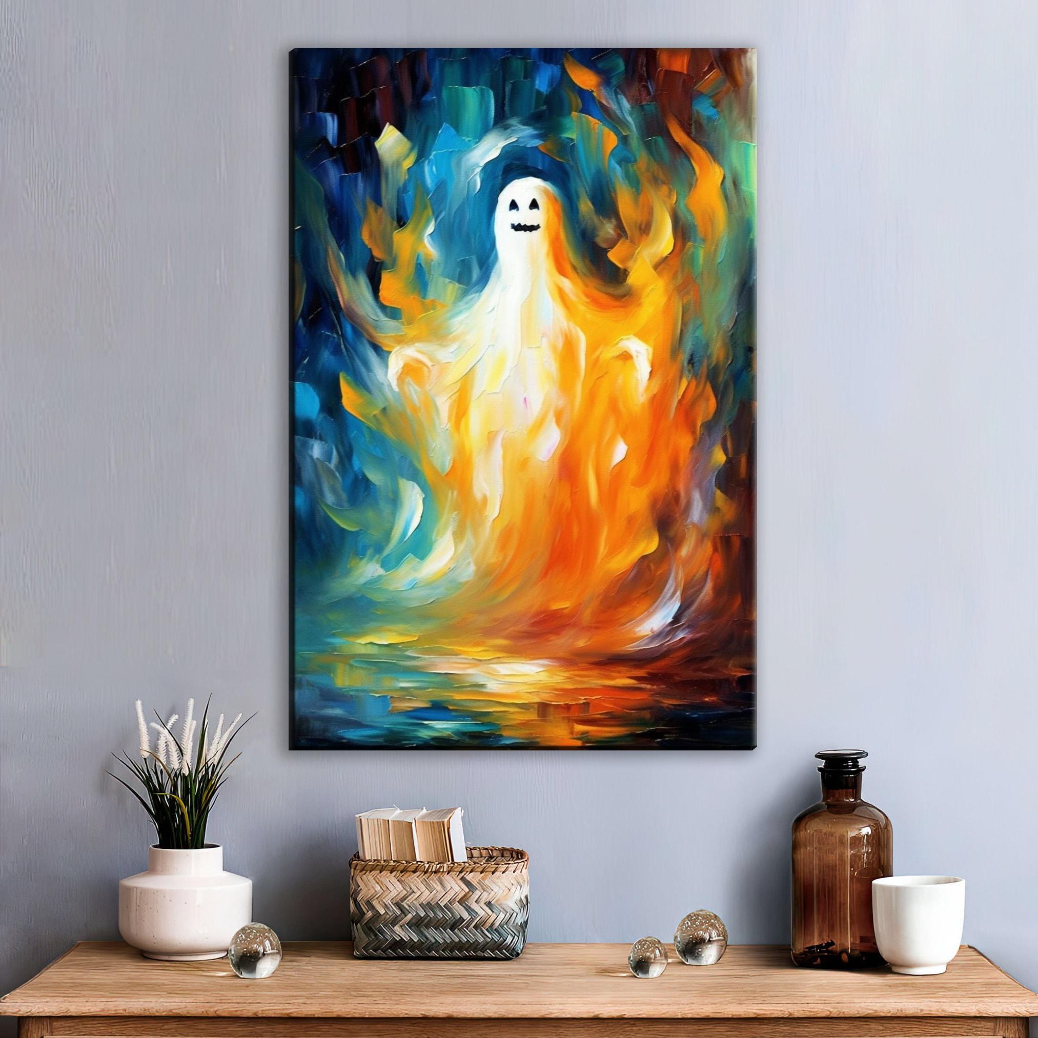 Cute Ghost Wall Art – Halloween Canvas Art | Extra Large Gallery Wrapped Canvas Print