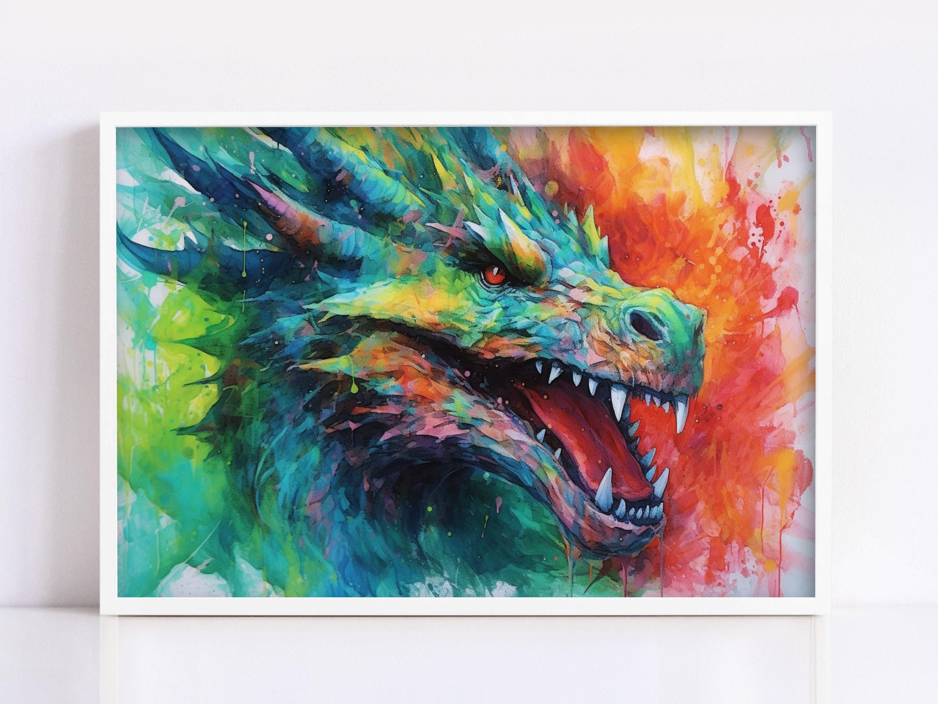 Dragon Portrait: Watercolor Wall Decor Print, Giclee Print on Canvas, Artist Paper, Watercolor Paper, Available in Extra Large Sizes