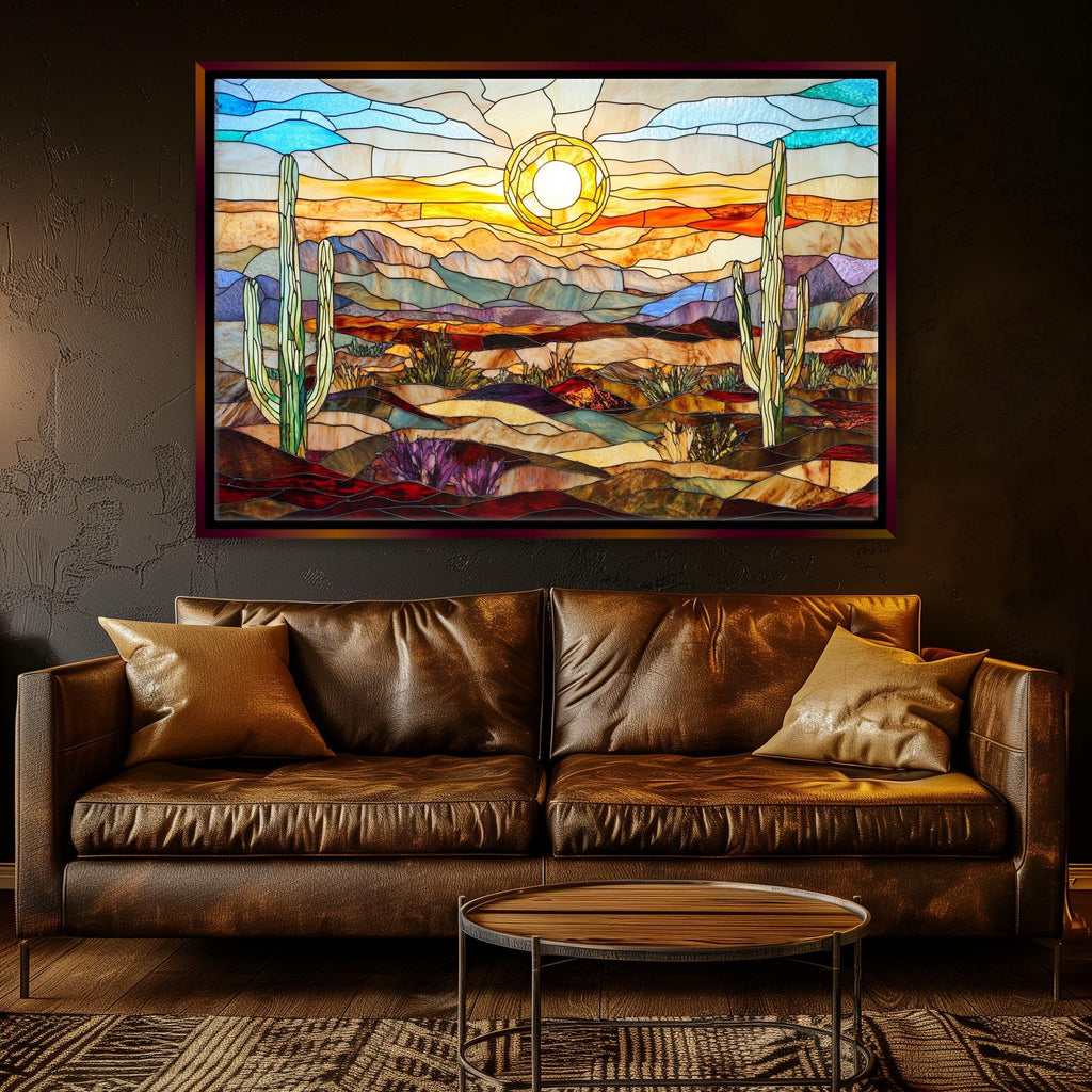 a living room with a couch and a painting on the wall