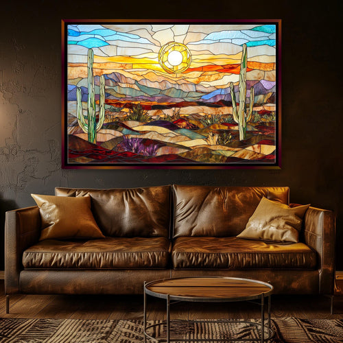 a living room with a couch and a painting on the wall