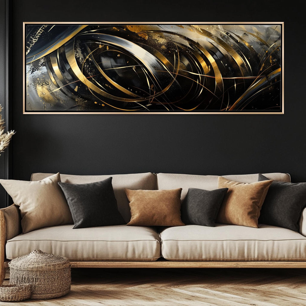 a living room with a couch and a painting on the wall