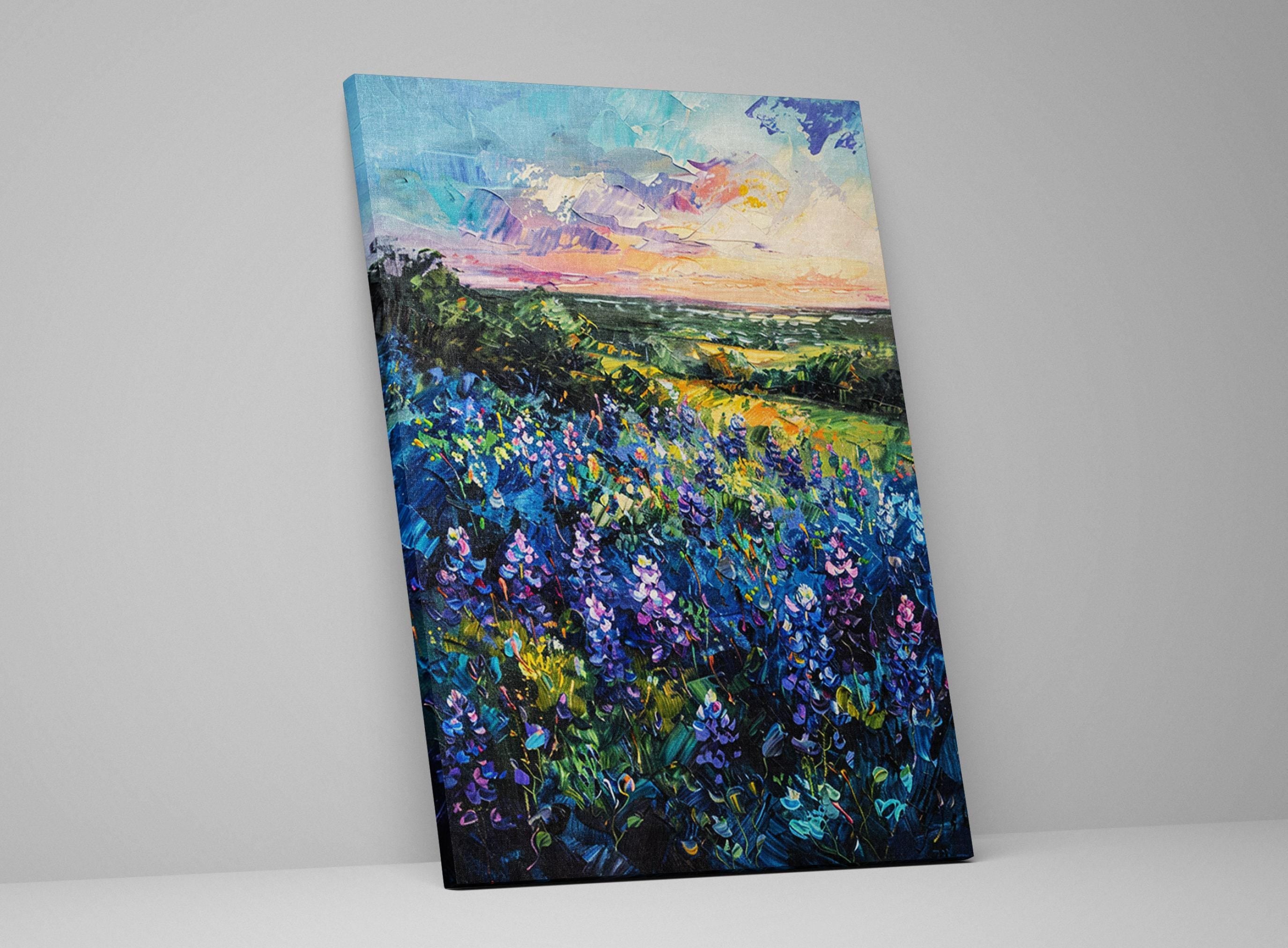 Bluebonnet Meadow Painting – Texas Canvas Art | Gallery Wrapped Canvas Print