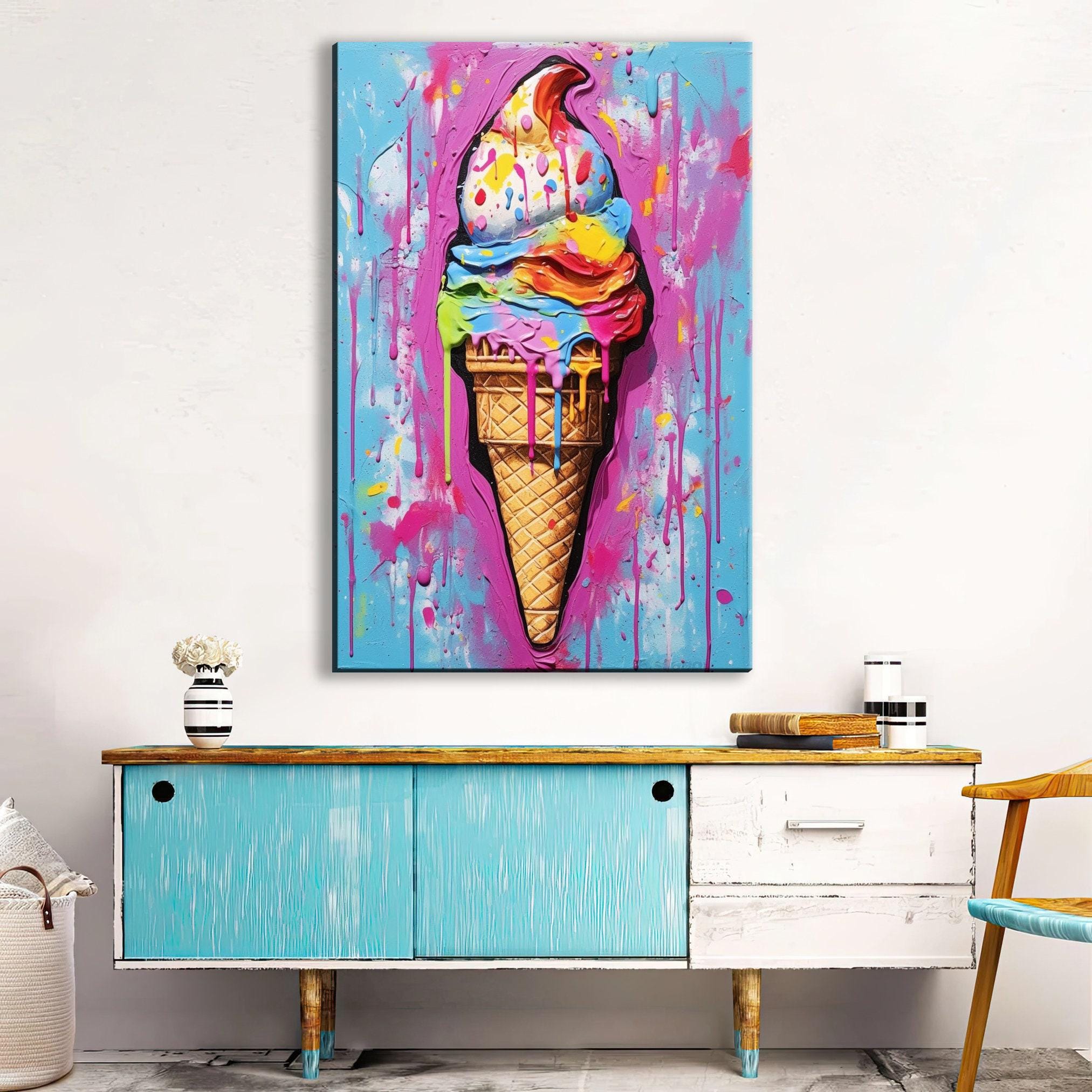 Ice Cream Pop Art - Large Canvas Print | Vibrant Colorful Ice Cream Cone Art
