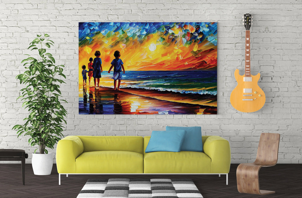 Kids Canvas Print – Vibrant Beach Oil Painting Reproduction | Colorful Wall Art