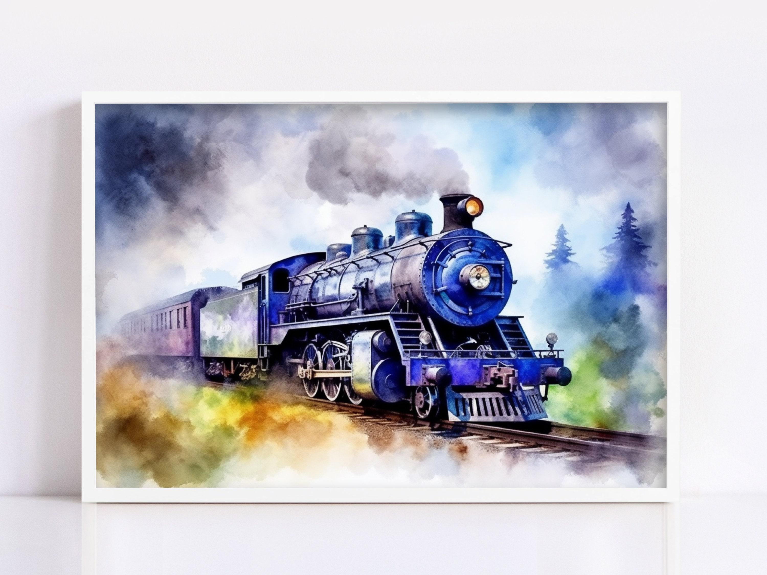 Railroad Beauty: Watercolor Train Art Print, Giclee Print on Canvas, Artist Paper, Watercolor Paper, Available in Extra Large Sizes