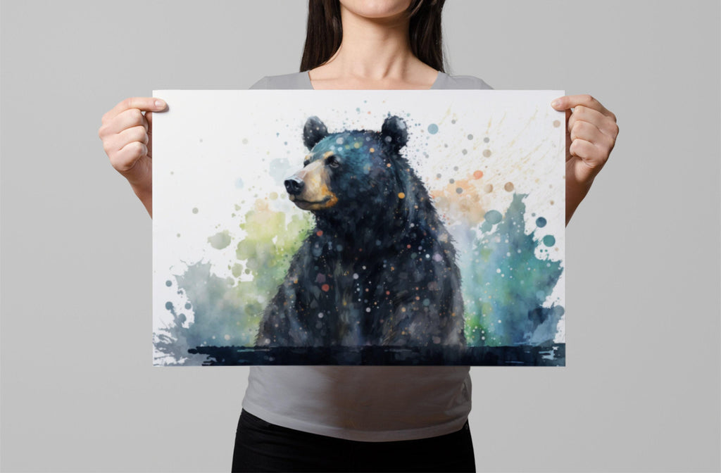 Wildlife Majesty: Black Bear Watercolor Painting on Canvas, Giclee Print on Gallery-wrapped Artist Canvas, Available in Extra Large Sizes