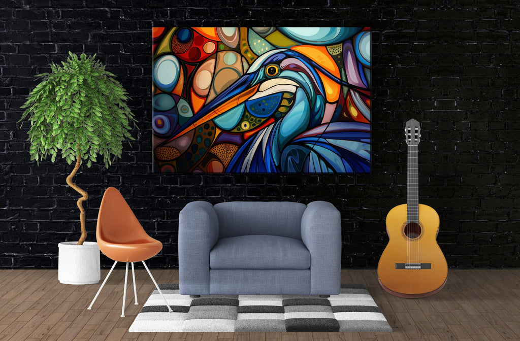 Blue Heron Wall Art – Abstract Blue Heron Print on Large Gallery Wrapped Canvas