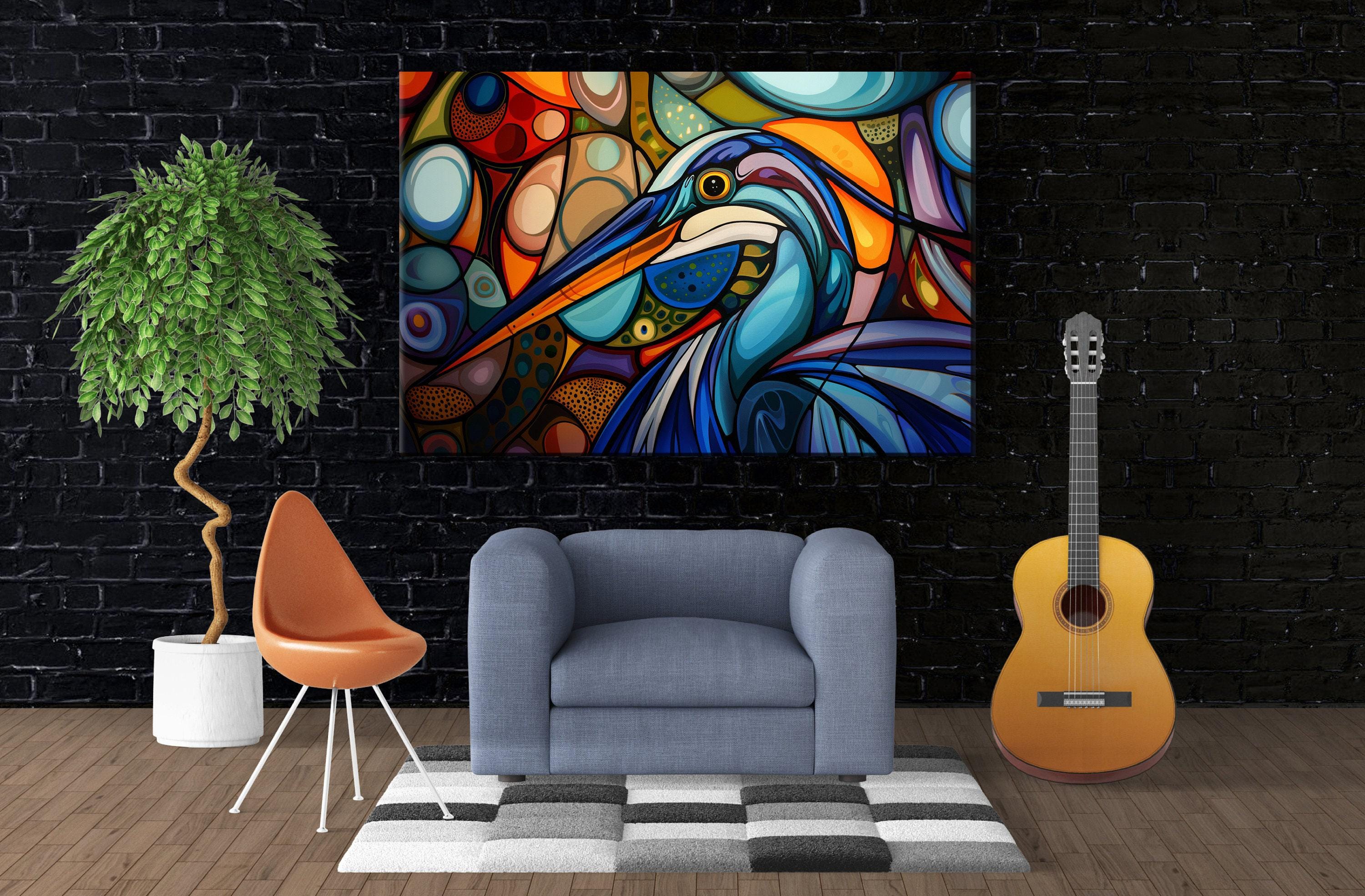 Blue Heron Wall Art – Abstract Blue Heron Print on Large Gallery Wrapped Canvas