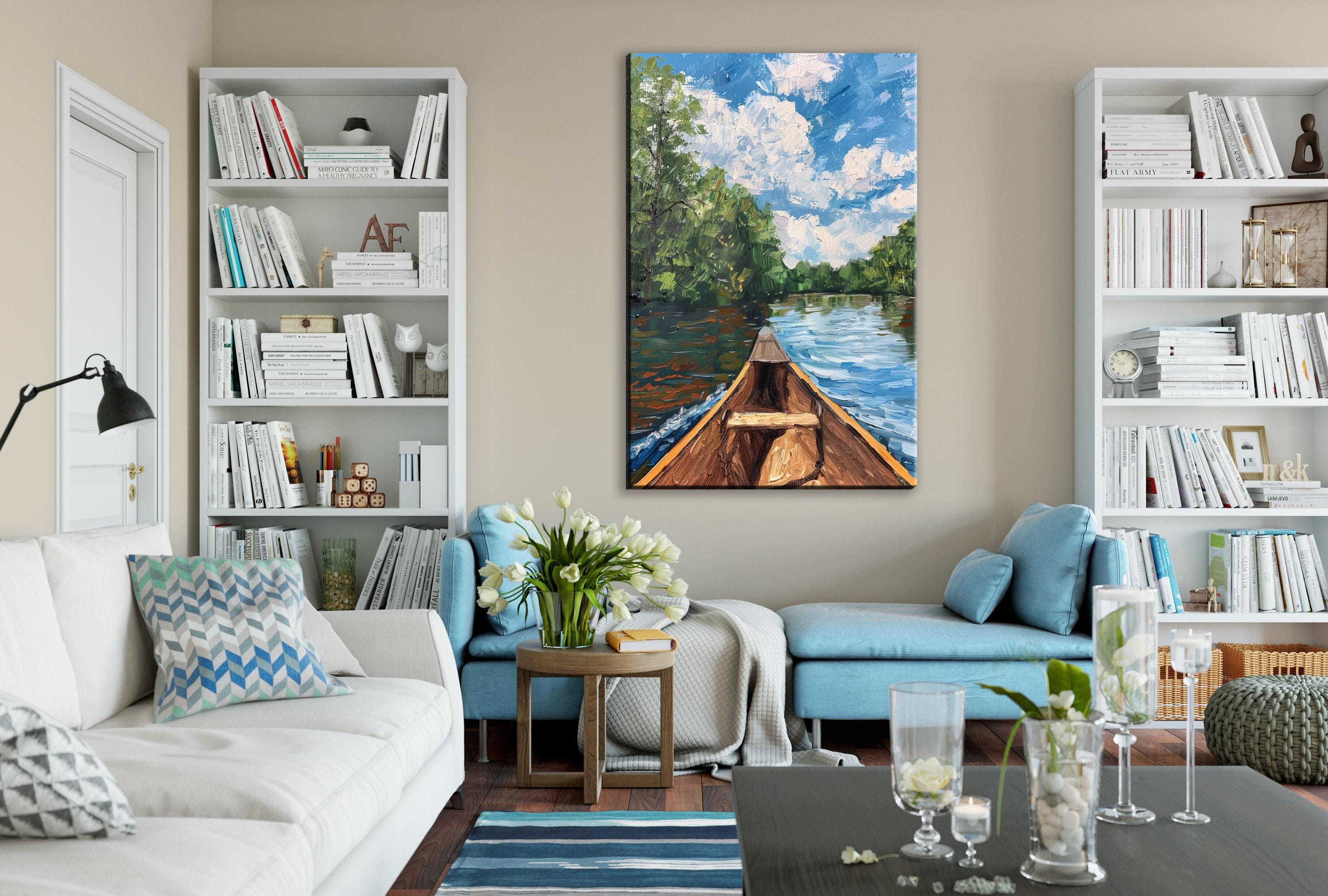 Canoe Lake Art - Large Canvas Art | Gallery Wrapped, Extra Large Rustic Lake Painting