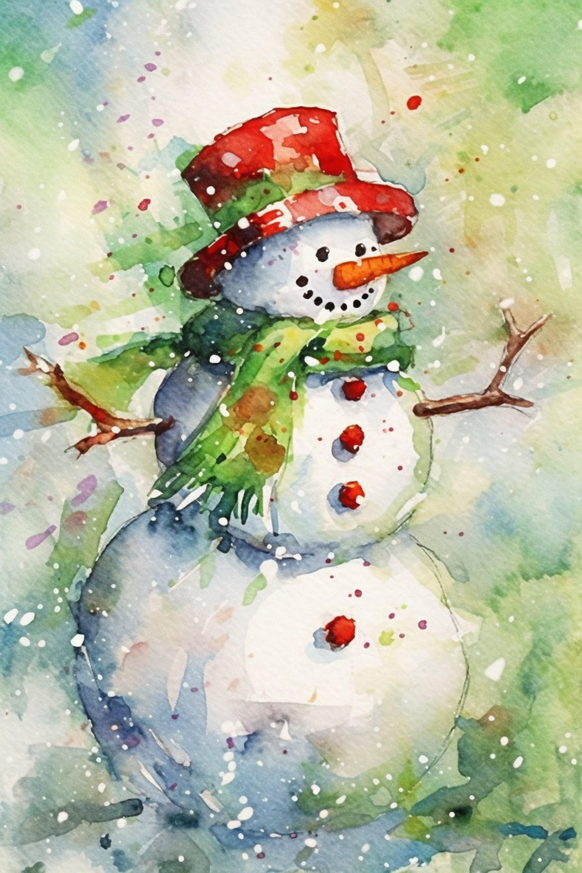 Frosty the Snowman Watercolor Print - Holiday Decor, Giclee Print on Canvas, Artist Paper, Watercolor Paper, Available in Extra Large Sizes