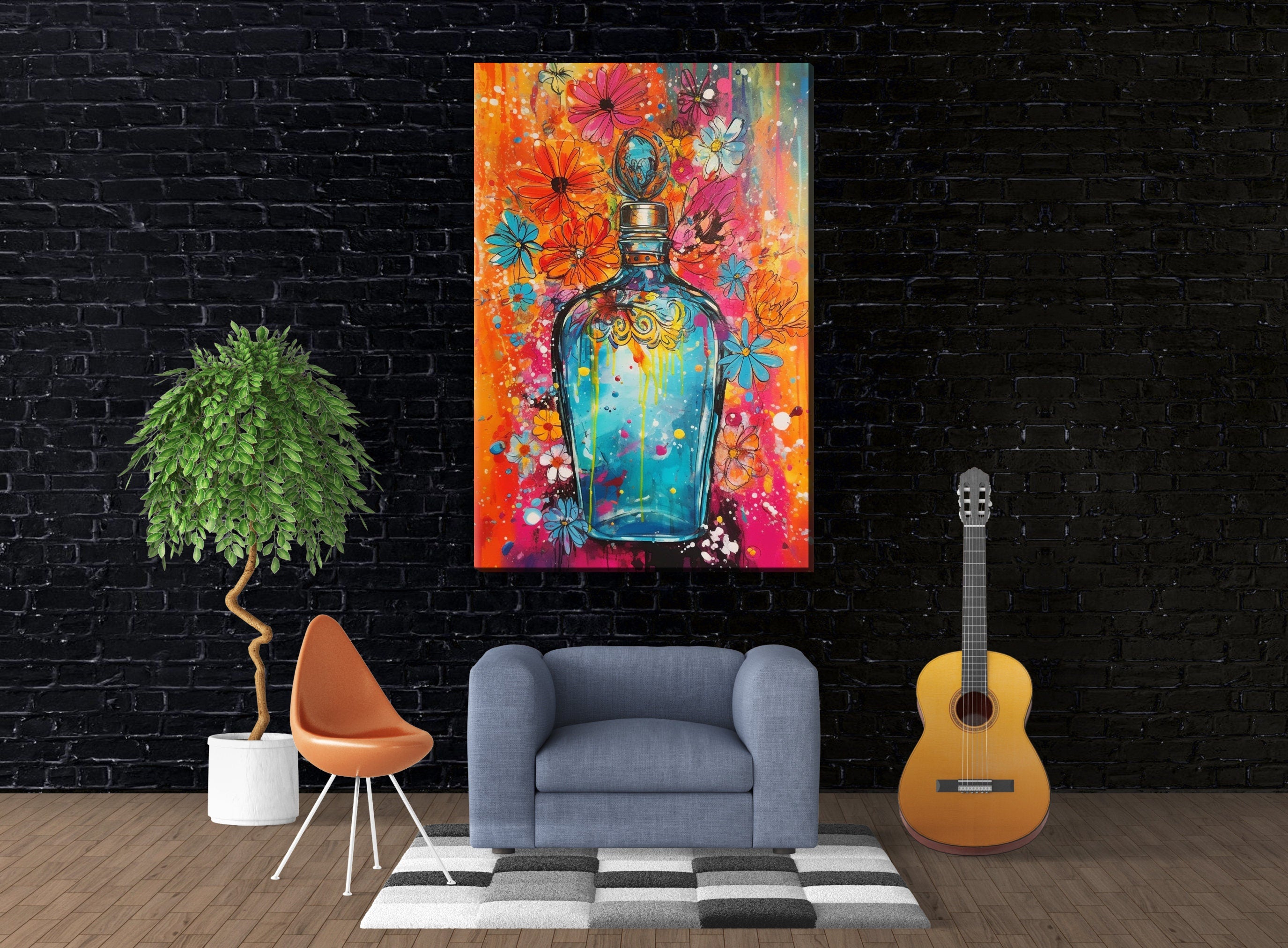Perfume Canvas Wall Art – Large Colorful Beauty Painting on Artist Canvas