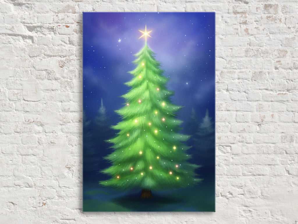 Christmas Canvas Art - Digital Holiday Tree Giclee Print Canvas, Ready to Hang, Large