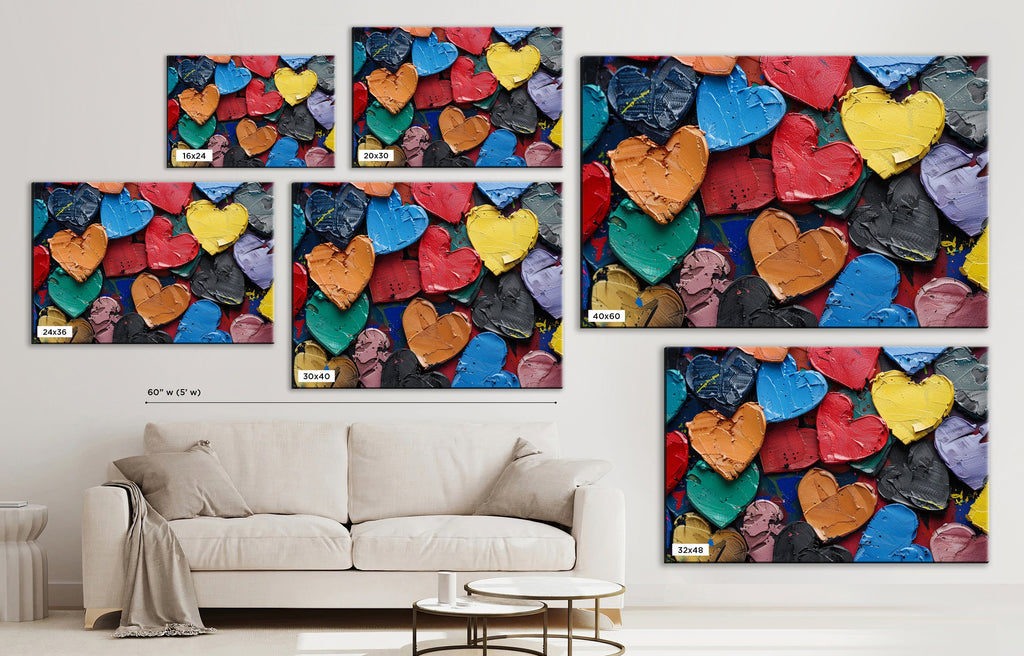 Painted Hearts Wall Art – Large Canvas Prints | Vibrant Love Painting on Gallery Wrapped Canvas