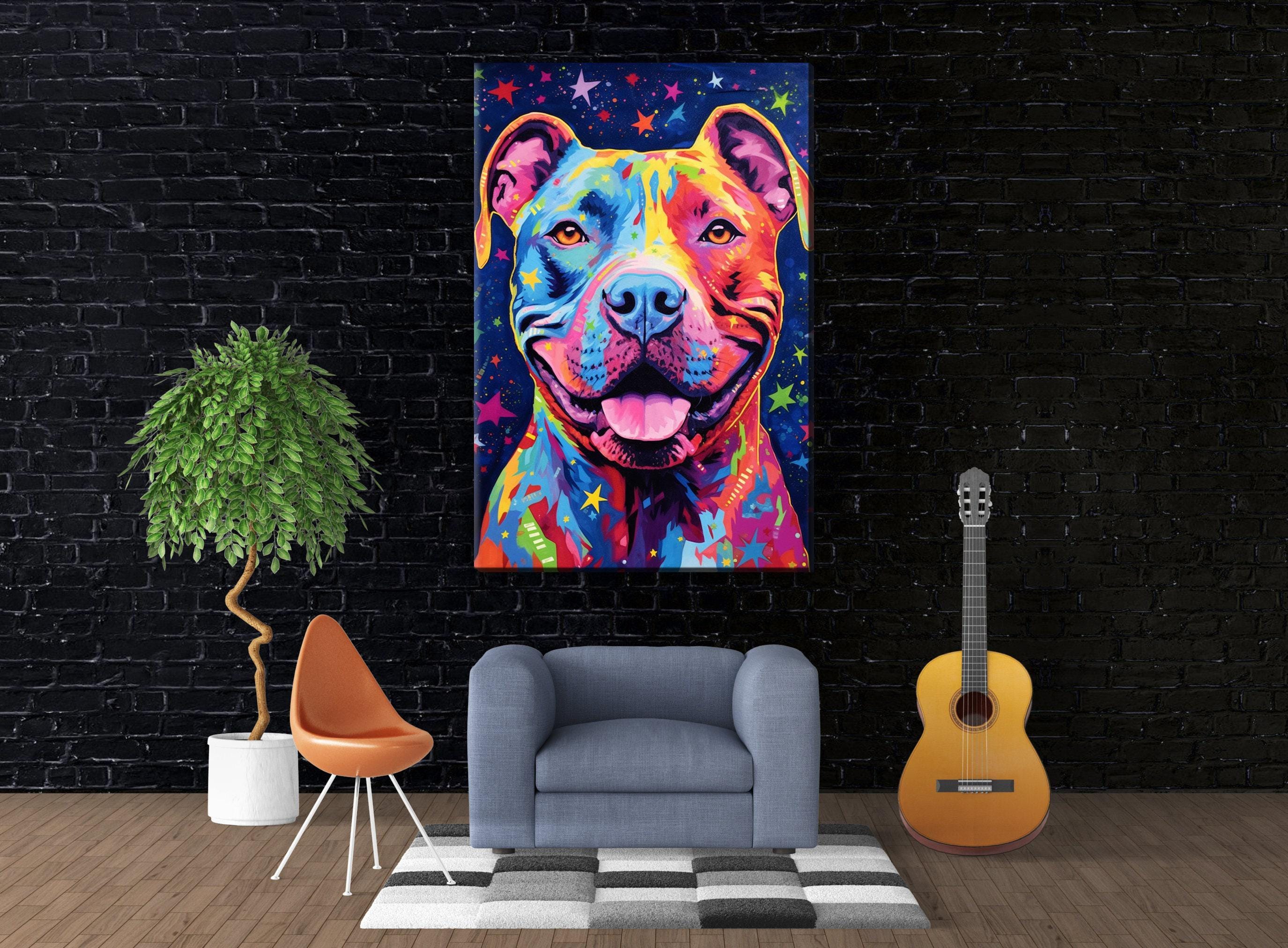 Pitbull Canvas Art – Large Canvas Print | Colorful Dog Artwork, Vibrant Pop Art Dog Print
