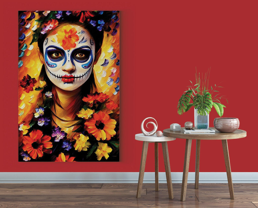 Day of the Dead Canvas Print – Sugar Skull Wall Art | Floral Skull Canvas Decor