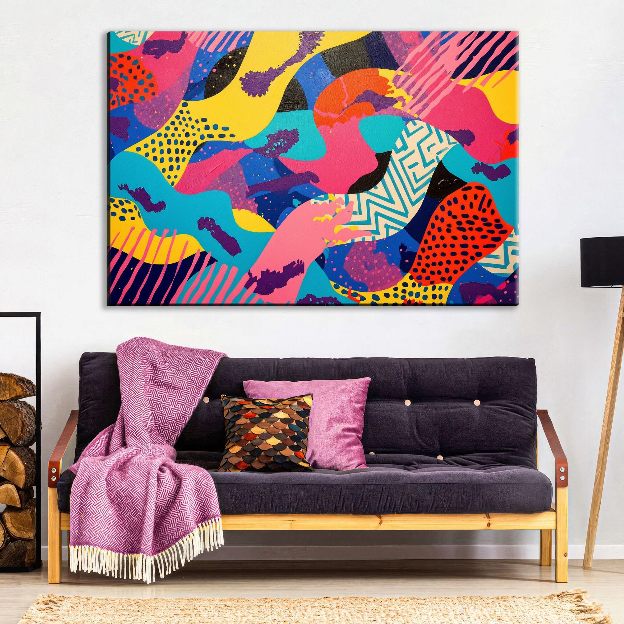 80s Pop Art Canvas – Extra Large Retro Abstract Art on Gallery Wrapped Canvas