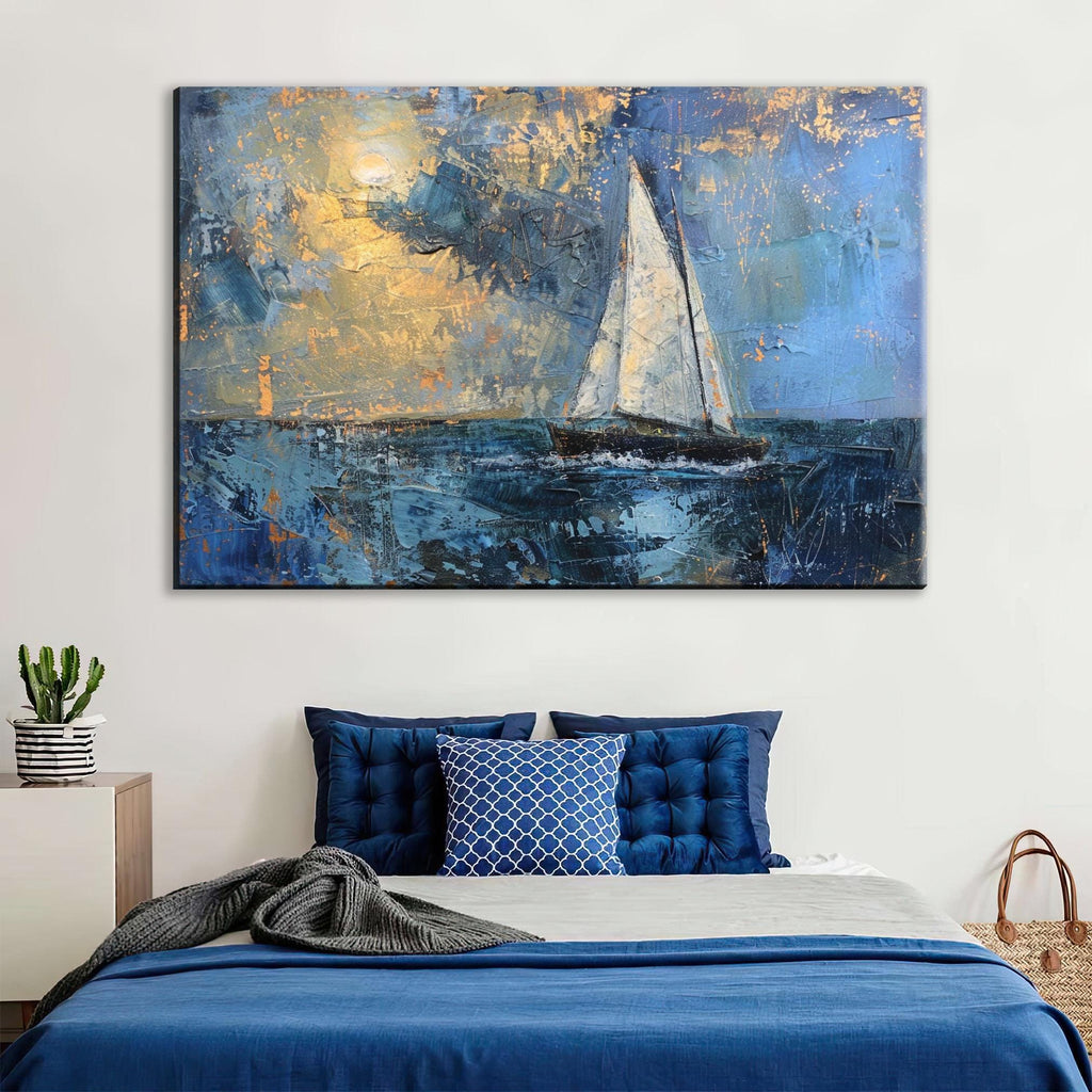 Minimal Sailboat Art – Large Canvas Print | Gallery Wrapped Nautical Wall Decor