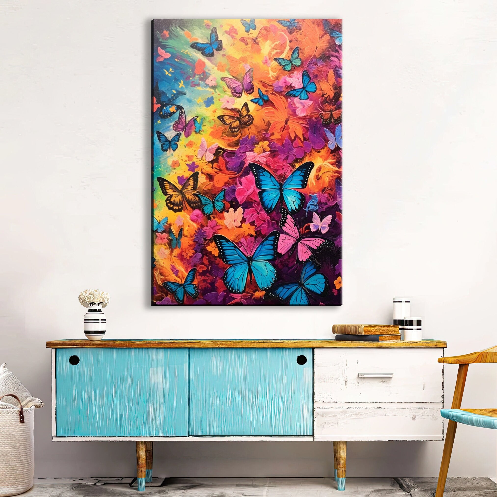 Butterflies Canvas Art - Large Colorful Nature Print | High Quality Wood Frame Canvas