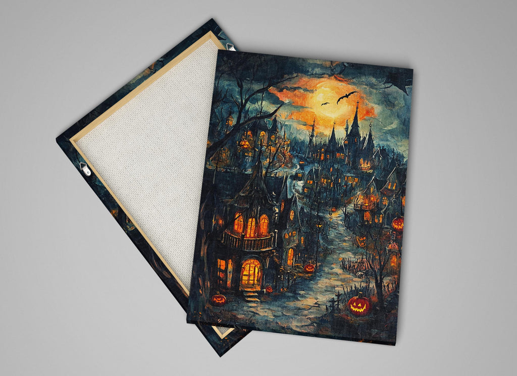 Halloween Town Canvas - Extra Large Framed Wall Art | Spooky Seasonal Decor