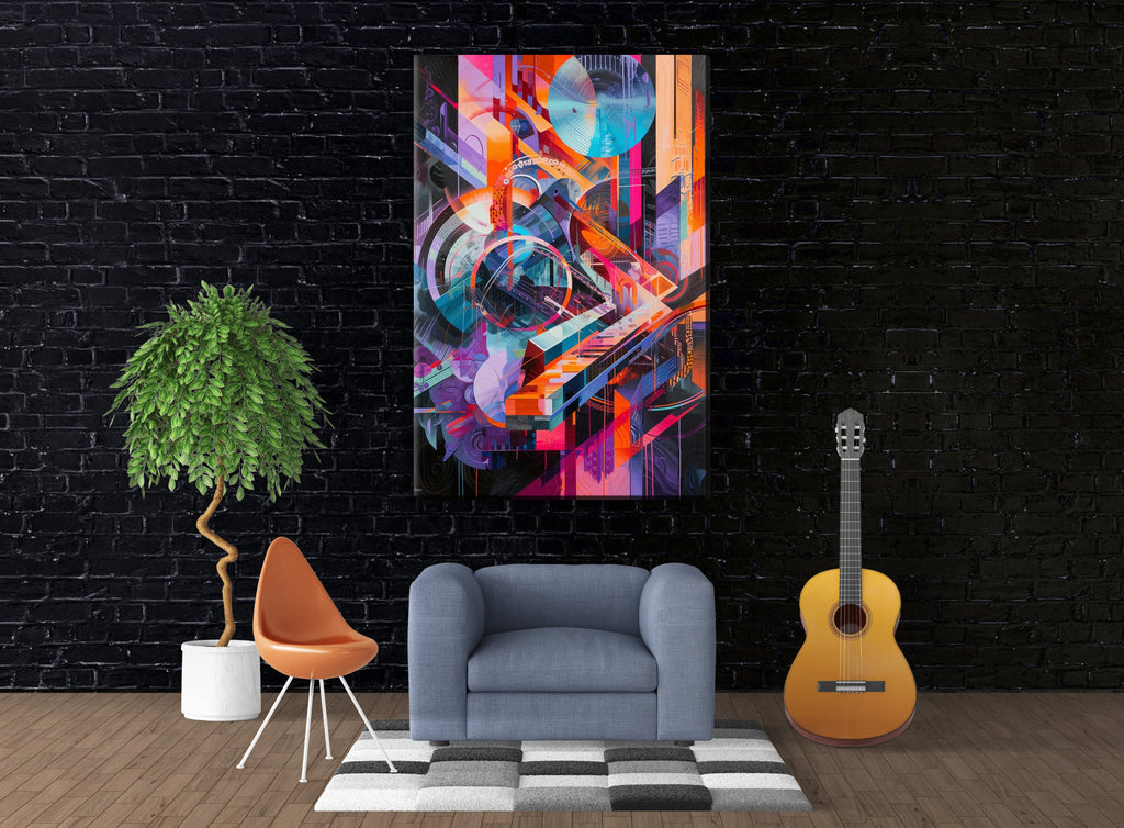 Retro Futurism Wall Art – Large Abstract Canvas | Gallery Wrapped Print, Ready to Hang