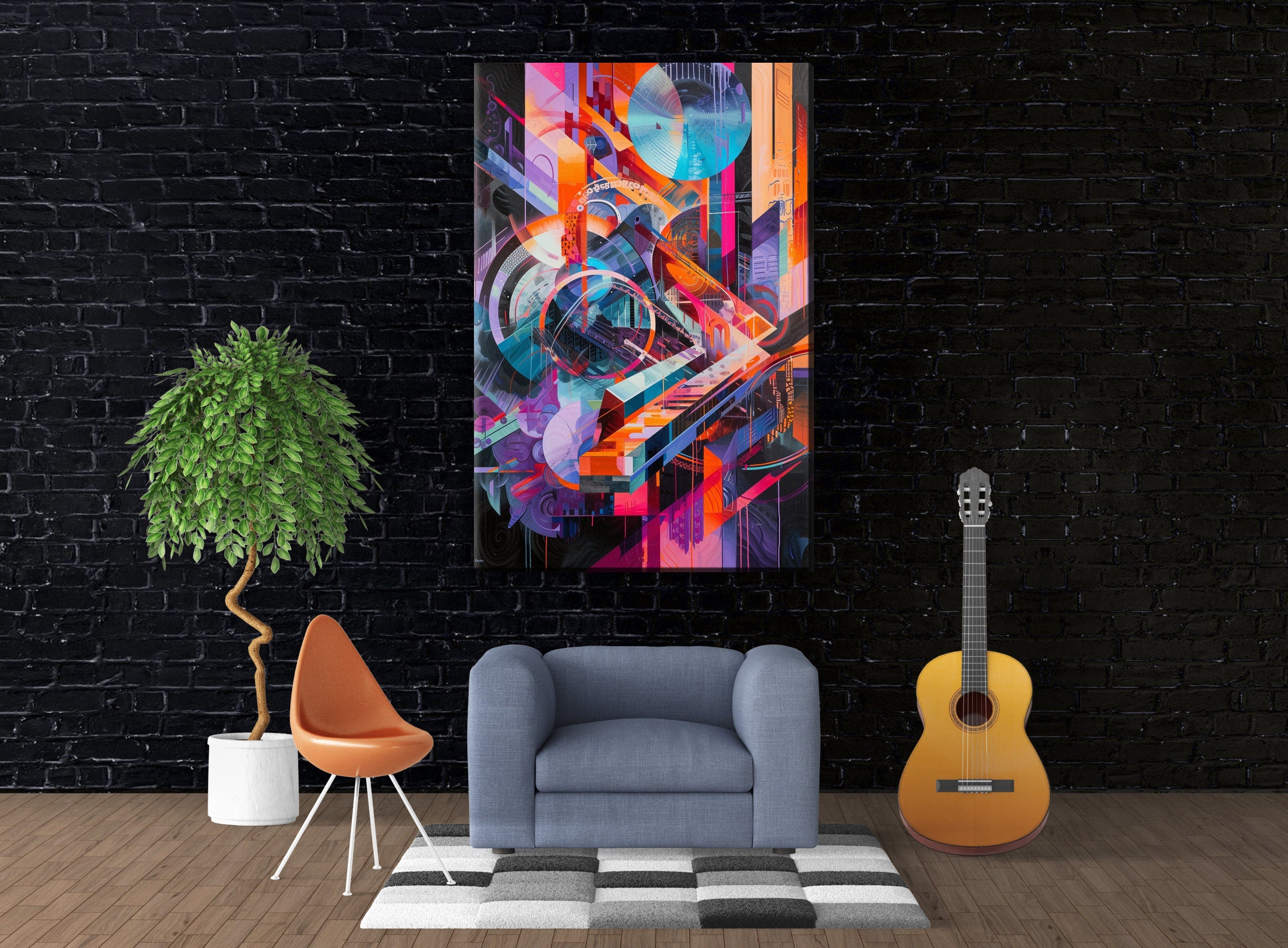 Retro Futurism Wall Art – Large Abstract Canvas | Gallery Wrapped Print, Ready to Hang