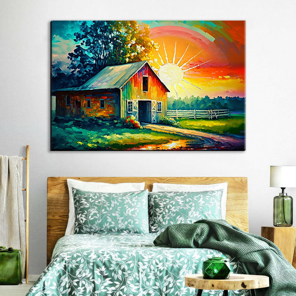 Rustic Farmhouse Wall Art - Large Canvas Print With Vintage Style Canvas & Wood Frame