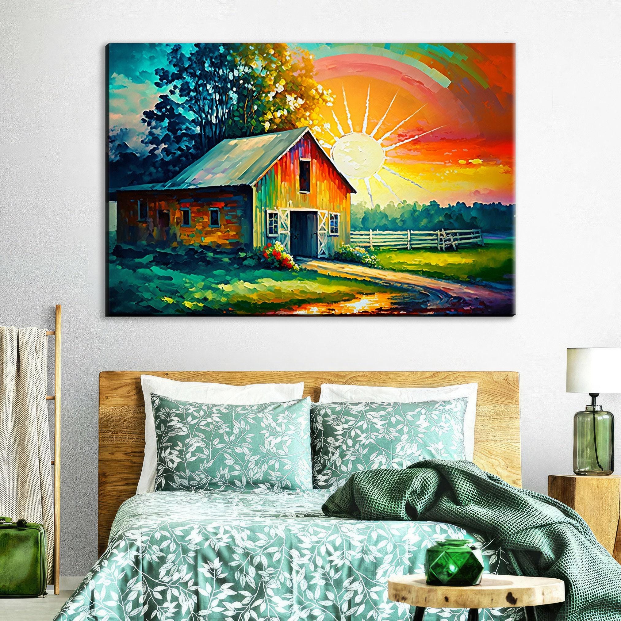 Rustic Farmhouse Wall Art - Large Canvas Print With Vintage Style Canvas & Wood Frame