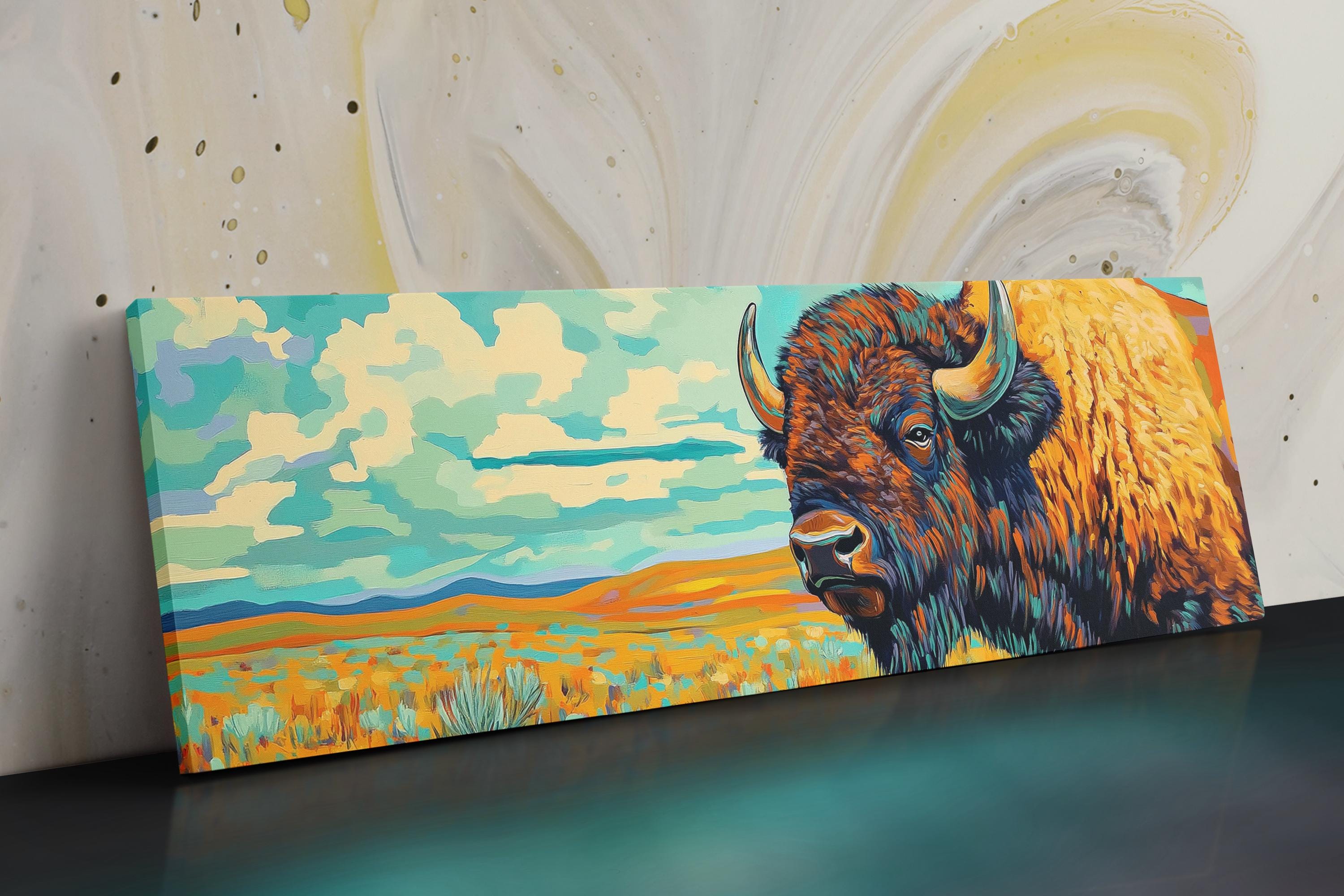 a painting of a bison on a wall